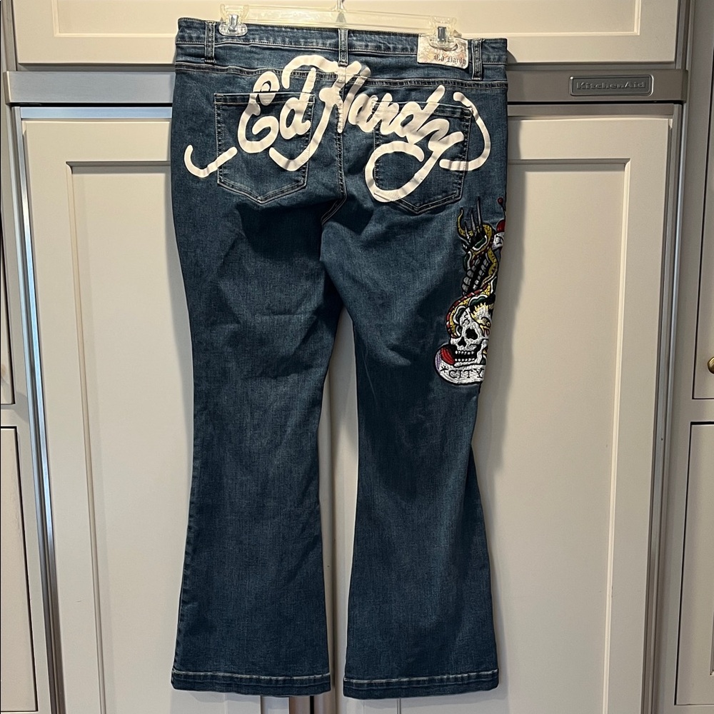 Ed Hardy NYC EAGLE SLIM FLARE Embroidery JEANS size 34 Y2k - Picture 12 of 12
